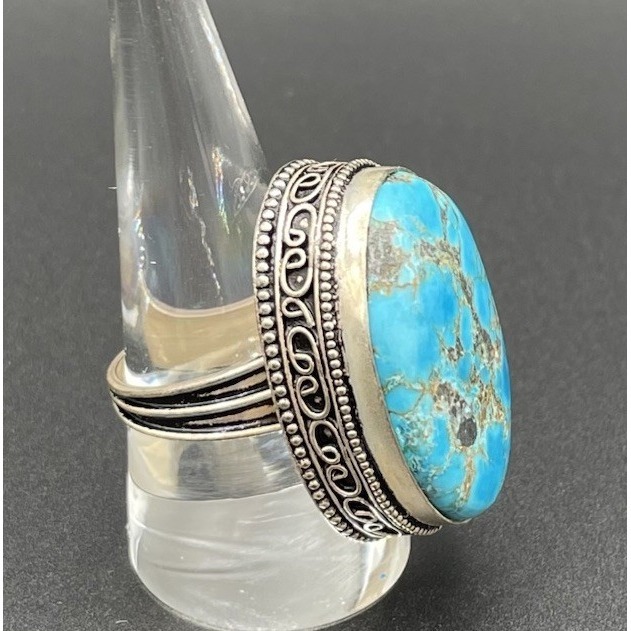Southwest Sterling Silver Turquoise Oval Ring Size 9 Stamped Sterling 17.58g